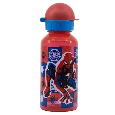 Image of OM SUPPLIES Spiderman Characters Childrens Reusable Drinking Bottle 370ml Holiday, Back to School Lunch Kids BPA free Plastic Includes Keychain (Spiderman)