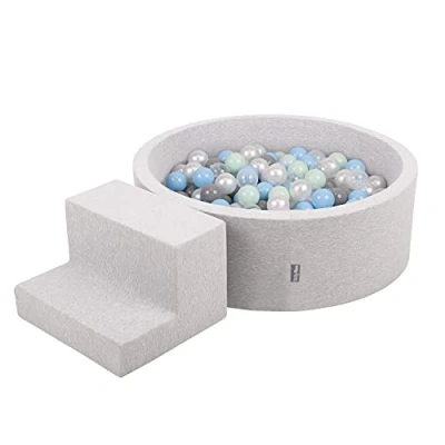 Image of KiddyMoon Foam Playground For Kids With Round Ballpit (100 Balls) Obstacle Course, Lightgrey:Pearl/Grey/Transparent/Babyblue/Mint