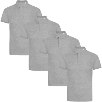 Image of True Face Mens Polo Shirt Plain Tshirt Short Sleeve Summer Work Pique T Workwear Adult Tee Classic Casual Top Grey 4 Pack L