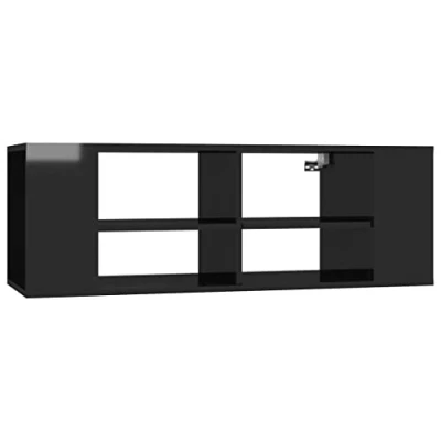Image of vidaXL Wall Mounted TV Cabinet Chipboard Lowboard Entertainment Centre Hifi Sideboard Media Stand Unit Furniture Living Room High Gloss Black