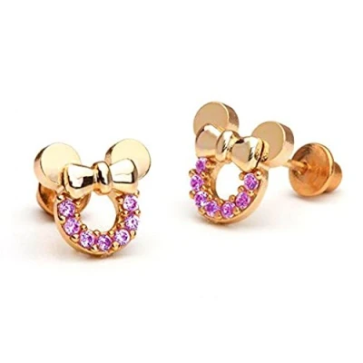 Image of Findout rose gold plated sterling silver Cubic Zircons Amethyst hollow Mickey Mouse earrings .for women girls (f1782)