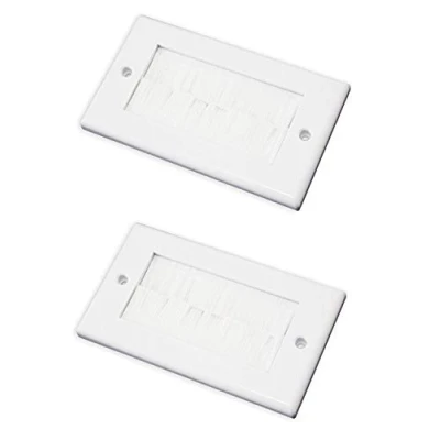 Image of electrosmart White Double Gang Brushplate with Brushes/Brush Strip Wallplate/Wall Plate/Faceplate Cable Tidy for Wall Mounted Plasma TV etc (Quantity 2)