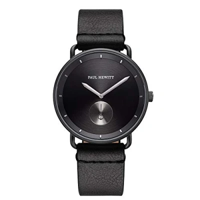 Image of PAUL HEWITT Breakwater Line Black Sunray Men&#039;s and Gun Metal Stainless Steel Watch with Pure Leather Bracelet, Dial