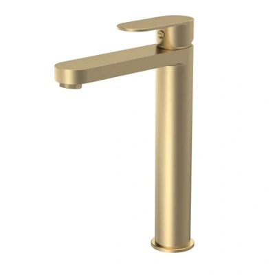 Image of Round Tall Mono Basin Mixer Tap Brushed Brass