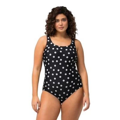 Image of Ulla Popken Women&#039;s Badeanzug Alice, Kleine Punkte One Piece Swimsuit, Black, 54 56