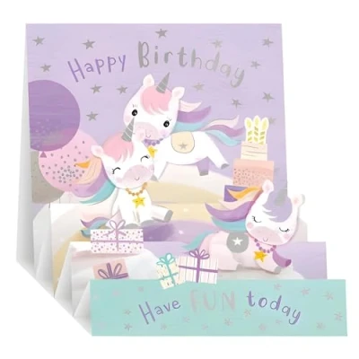 Image of 3D Pop Up Birthday Card for Girls Female Her Unicorn Party Special Finishes Made in the UK Eco Friendly