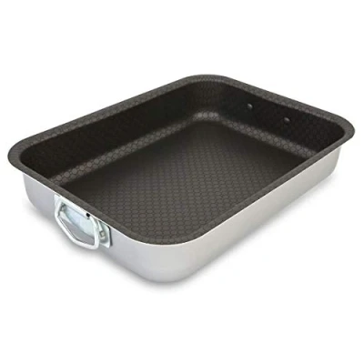 Image of Menax Aluminum Roasting Pan with Handles, 30 cm, Honeycomb Design, Triple Nonstick Coating, Up to 250C, Dishwasher Safe