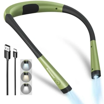 Image of Glocusent LED Neck Reading Light, Book Light for in Bed, 3 Colors, 6 Brightness Levels, Bendable Arms, Rechargeable, Long Lasting, Perfect Reading, Knitting, Camping, Repairing
