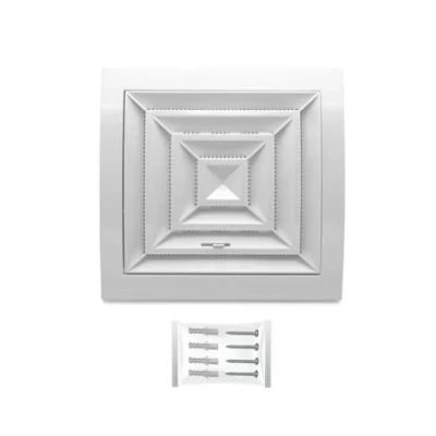 Image of H&amp;C Vent Exhaust Air Diffuser with Connector &amp; Valve │ Ventilation Grilles Ducting Hose Cover Adjustable Duct Pipe Extractor Covers for Bathroom Fan Wall Ceiling Window Inside Outside