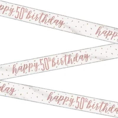 Image of Stunning Rose Gold Happy 50th Birthday Glitz Foil Banner (274cm) Dazzling Party Decor for a Memorable Milestone 1 Pc