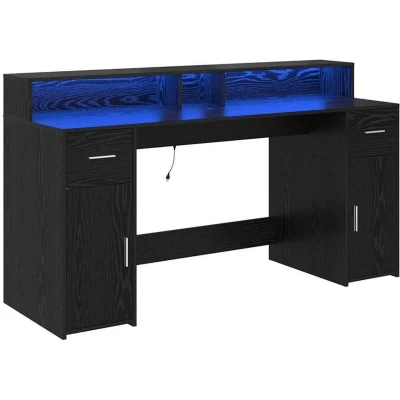 Image of vidaXL Desk Black Oak 160x55x91 cm Engineered Wood