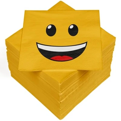 Image of HEKU 100 Napkins, 3 ply, 33 x cm, Absorbent and Practical Packaging, Made in Europe, Ideal for Weddings, Anniversaries Special Occasions, Smiley