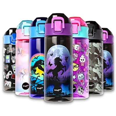 Image of Fringoo 600ml Unicorn Moon Kids Water Bottle BPA Free Black Flip Top Toddler Durability &amp; Fun Design