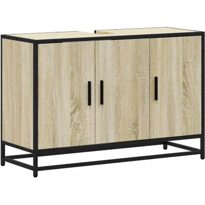Image of vidaXL Bathroom Vanity Cabinet Sonoma Oak Engineered Wood &amp; Metal Frame 90x33x60 cm Elegant Retro Style