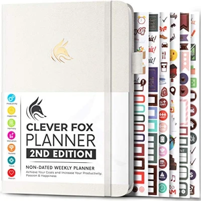 Image of Clever Fox Planner 2nd Edition Colorful Weekly &amp; Monthly Goal Planner, Time Management Productivity Organizer, Undated, A5 (White)