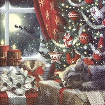 Image of IHR Cat Waiting for Christmas 3 Ply Luncheon Paper Napkins, Pack of 20 …