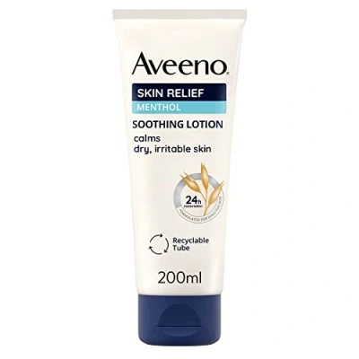 Image of Aveeno skin Relief Soothing Lotion With Menthol, Nourishing Oat &amp; Menthol Extract, Suitable For Sensitive Skin, 24 Hour Hydration, Clinically proven to moisturise and protect 200ml