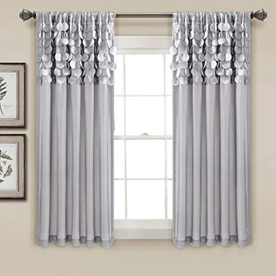 Image of Lush Decor Circle Dream Window Curtains Panel Set for Living, Dining Room, Bedroom (Pair), 54&quot; W x 63&quot; L, Light Gray