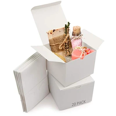 Image of Belle Vous 20 Pack White Kraft Gift Boxes Box Measures 12 x 9cm (4.72 4.72 3.54 inches) Easy Assemble Presentation Favour Present Parties, Birthdays, Weddings, Holidays