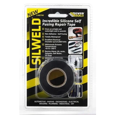 Image of Everbuild Silweld Silicone Self Fusing Repair Tape Watertight Electrical Insulator Black 3m