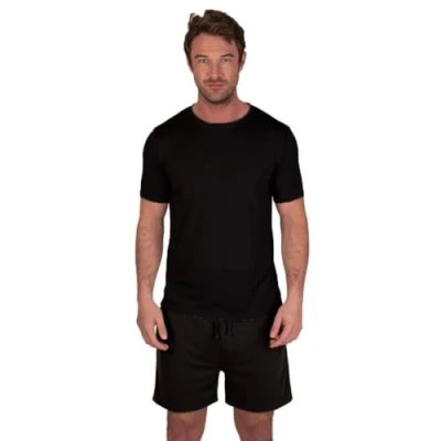 Image of Light &amp; Shade LSSET032 Men&#039;s Crew Neck T shirt and Short Pyjama Set, Black, L