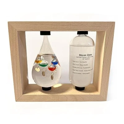 Image of Galileo Weather STATION glass thermometer forecaster gift with storm 14cm (H) x 17cm (W) 5cm (D)