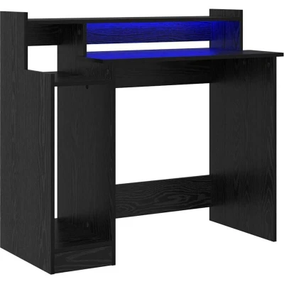 Image of vidaXL Desk with Lamps Shelf Storage Black oak Engineered wood