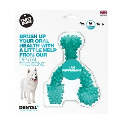 Image of TastyBone TrioBone Dental Nylon Dog Chew Toy for Large Dogs (Peppermint) Strong Healthy Teeth &amp; Gums, Indestructible Aggressive Chewers, Everlasting Flavour, Made in the UK
