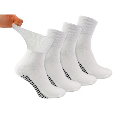 Image of Dr.Socks 4 Pack Bamboo Diabetic Ankle Socks with Grips Mens &amp; Ladies Extra Wide for Swollen Feet Legs (4 7, White)