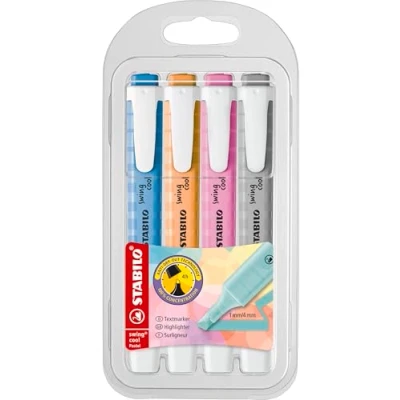 Image of Highlighter STABILO swing cool Pastel Pack of 4 Dusty Grey, Frozen Fuchsia, Breezy Blue, Pale Orange