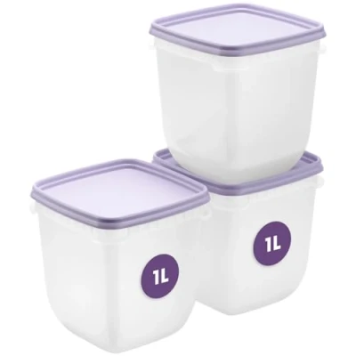 Image of SmartStore Freezer Storage Boxes 1L Set of 3 BPA Free Meal Prep Containers Reusable, Microwavable, Dishwasher Safe, Stackable and Nestable, Lavender