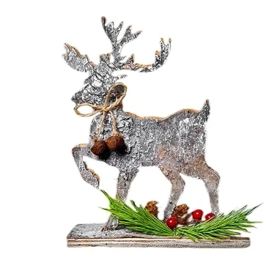 Image of SHATCHI 30cm Reindeer Shape Birch Bark Wooden Christmas Tree Free Standing for Tabletops, Mantelpieces or Windowsills Xmas Home Decorations, Wood, 20cm