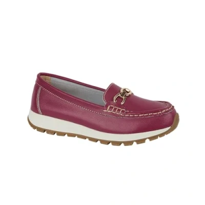 Image of Jo &amp; Joe Ladies Casual Slip On Smooth Leather Comfort Sporty Wedge Loafer with Chain Trim Sizes 4 8 (Fushia, UK Footwear Size System, Adult, Women, Numeric, Medium, 5)