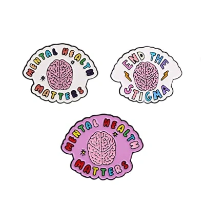 Image of 3PCs Brain Mental Health Matters Brooch Body Organ Badge Self Care Enamel Lapel Pin Creative Metal Denim Hat for Friends Kids