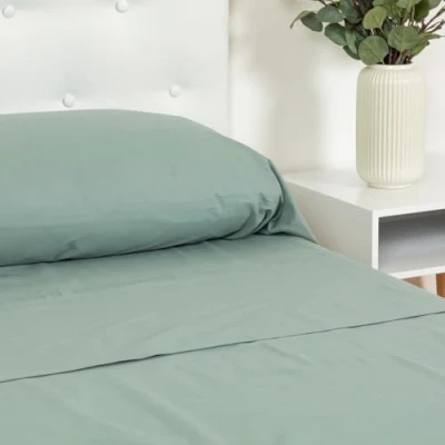 Image of TRAMAS+ Complete Bed Linen Set, 140 x 200 cm, 100% Cotton, Linen, and 2 Pillowcases, Certified Standard 100 by OEKO TEX Veronese Green
