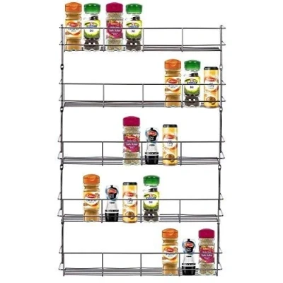 Image of 5 Tier Chrome Spice Herb Jar Rack Holder for Kitchen Door Cupboaro Storage Wall