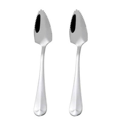 Image of 2 Pieces Grapefruit Spoon, Sharp Kiwi Stainless Steel Dessert Spatula, Serrated Fruit Spoon (Silver)