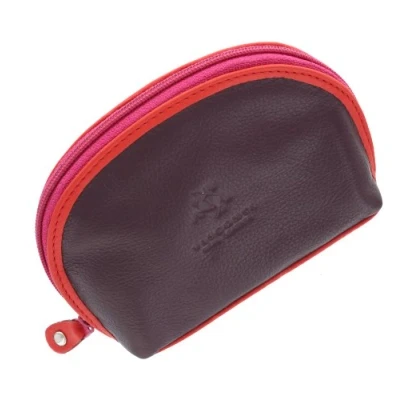 Image of Visconti Rainbow Collection Zip Top Leather Malay Coin Purse with Keyring RB63 Plum Multi