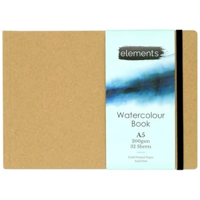 Image of Elements A5 Watercolour Book 32 Sheets (64 Sides) of Cold Pressed 200 GSM Paper Hardback Cover Ideal for Watercolours &amp; Mixed Media