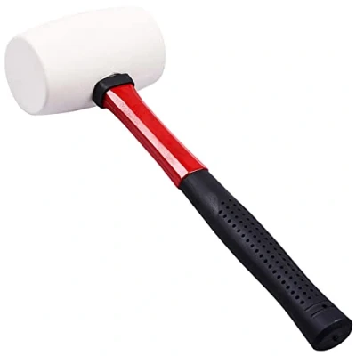 Image of 16oz White Rubber Mallet Hammer FIBREGLASS Red Shaft New Grip Handle DIY Camping Professional Paving Hand Tools Garage Racking Construction Tiling 453 Grams UK Free P&amp;P