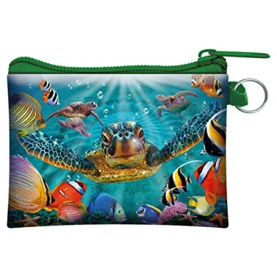 Image of 3D LiveLife Coin Purse Tiny Bubbles from Deluxebase. Lenticular Sea Turtle Purse. Cash, and Card Holder with Secure Zip Featuring Artwork Licensed Renowned Steve Sundram