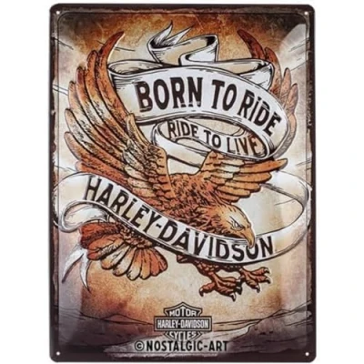 Image of Nostalgic Art Retro Tin Sign 30 x 40 cm Harley Davidson Born to Ride Eagle Gift Idea for Bikers Vintage Design