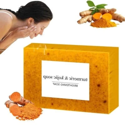 Image of Kojic Acid Soap Original, Turmeric Soap, Organic Bar, Brightening Lemon &amp; Smooth Skin, Fades Freckles, Nourishing for Face Body (1PCS)