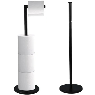 Image of Crystals Stainless Steel Free Standing Toilet Roll Holder + Paper Stand, Storage Dispenser with Matt Black Finish