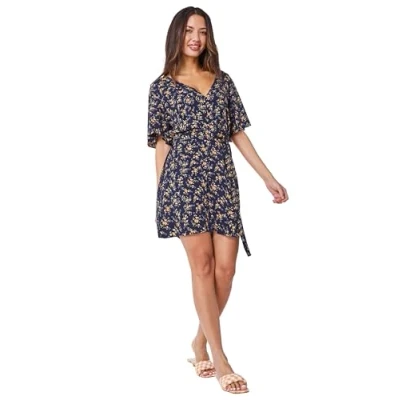 Image of Dusk Womens Ditsy Floral Print Playsuit Navy Size 24 UK