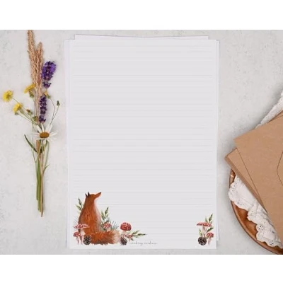 Image of Making Meadows A4 Lined Letter Writing Paper Set (20 Sheets &amp; 10 envelopes) Winter Fox Mushroom Design On Penpal Stationery