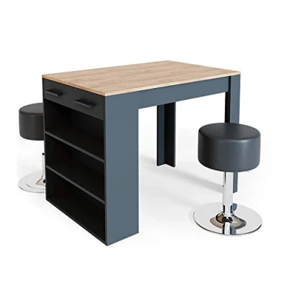Image of Vicco Bar table set Repose, Anthracite/golden oak, 67 x 100 cm with 2 stools