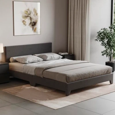 Image of Vida Designs Victoria Bed, Bed Frame Upholstered Fabric Headboard Bedroom Furniture (King Size (5 Foot), Dark Grey Linen)
