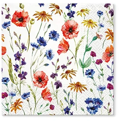 Image of Tete a 3Ply Flowery Tissue Paper Napkins Serviettes 33cm x Pack OF 20 (FIELD FLOWERS)