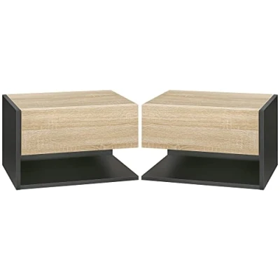 Image of Modern Bedside Table Set of 2 with Drawer and Shelf Homcom